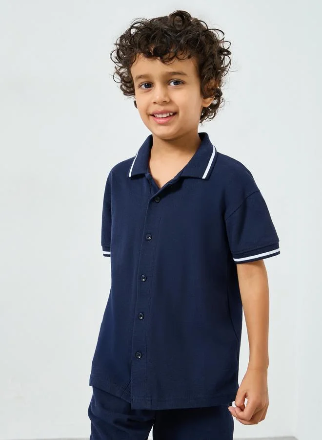 Styli Boys Navy Knit Polo T-Shirt and Shorts Set
